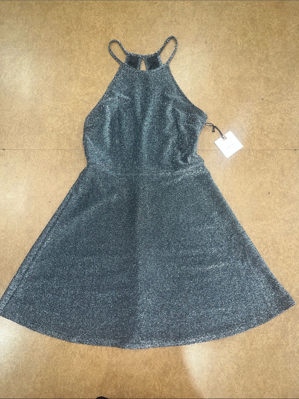 NWT • Sparkle Halter A-Line Dress - Black/ Silver • HOCO • Modest • Halter